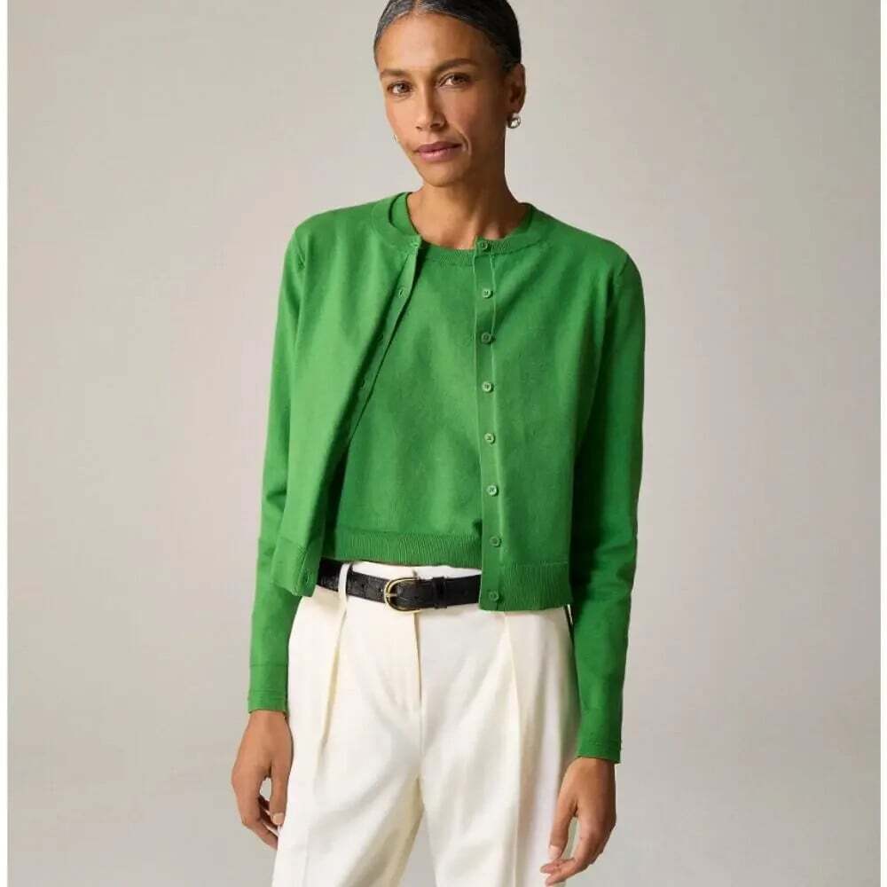J. Crew Jackie Cardigan Sweater Size Small Grass Green Preppy Office Work